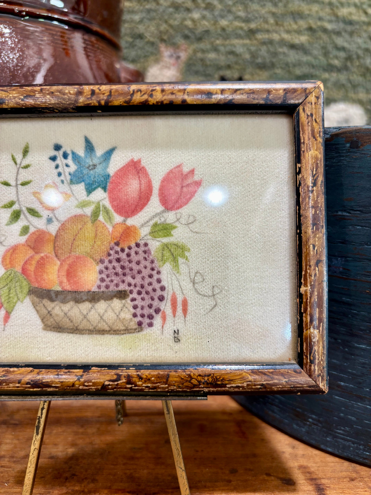 Vintage Theorem Painting “Tiny Basket with Grapes”