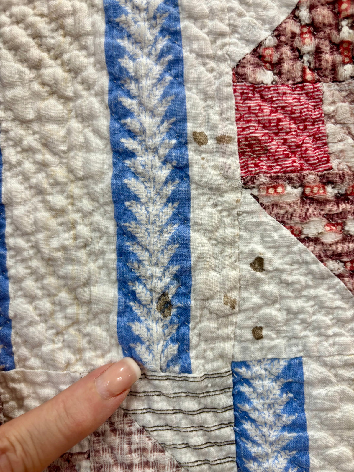 Antique Hand-Quilted Churn Dash Quilt, c1880–1910