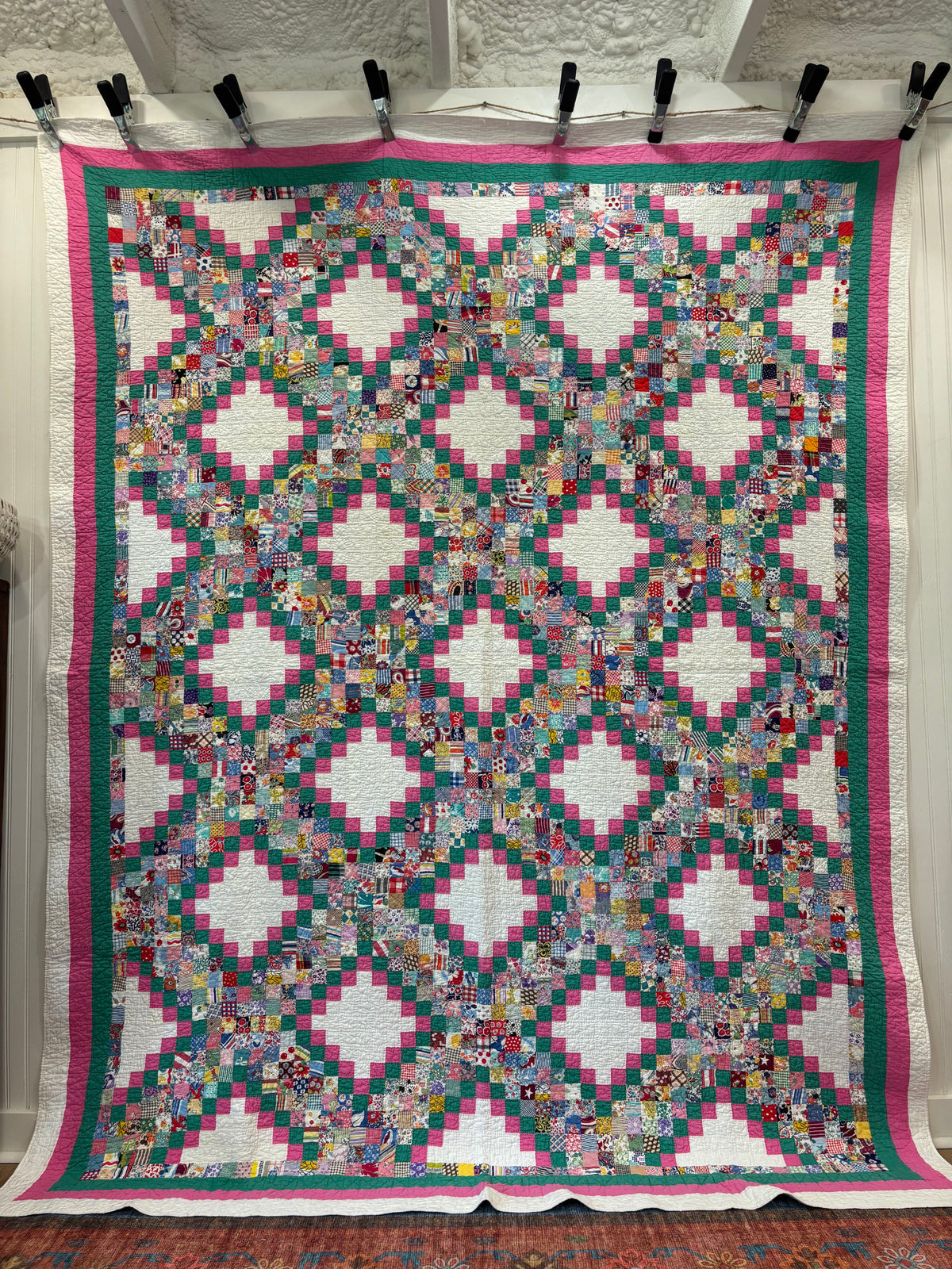 c1930-40s Vintage Postage Stamp Quilt - 71x92”