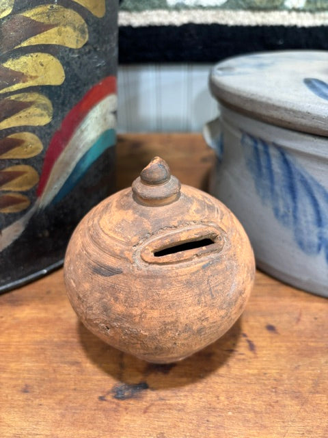 Antique Ovoid Redware Bank | c1850-1880