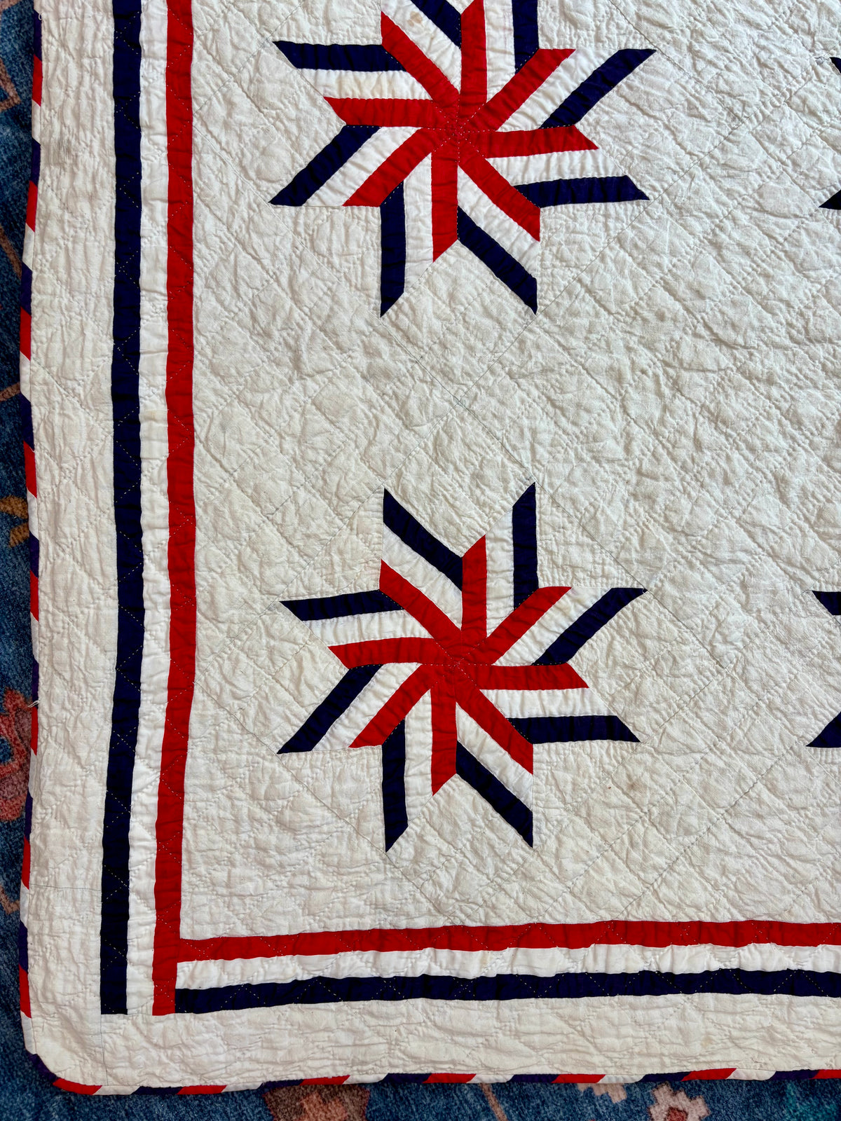 Dated 1941 Patriotic Red, White & Blue Stars Quilt – “Stars of Stripes”