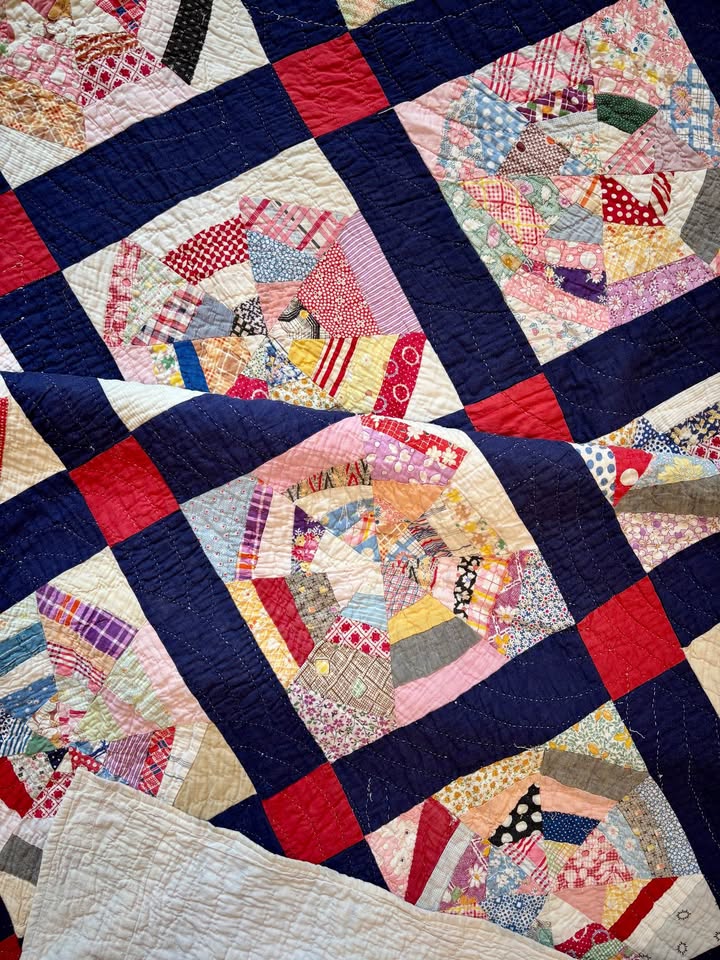 Antique Hand-Quilted Baptiste Fan Quilt, c1930–1940
