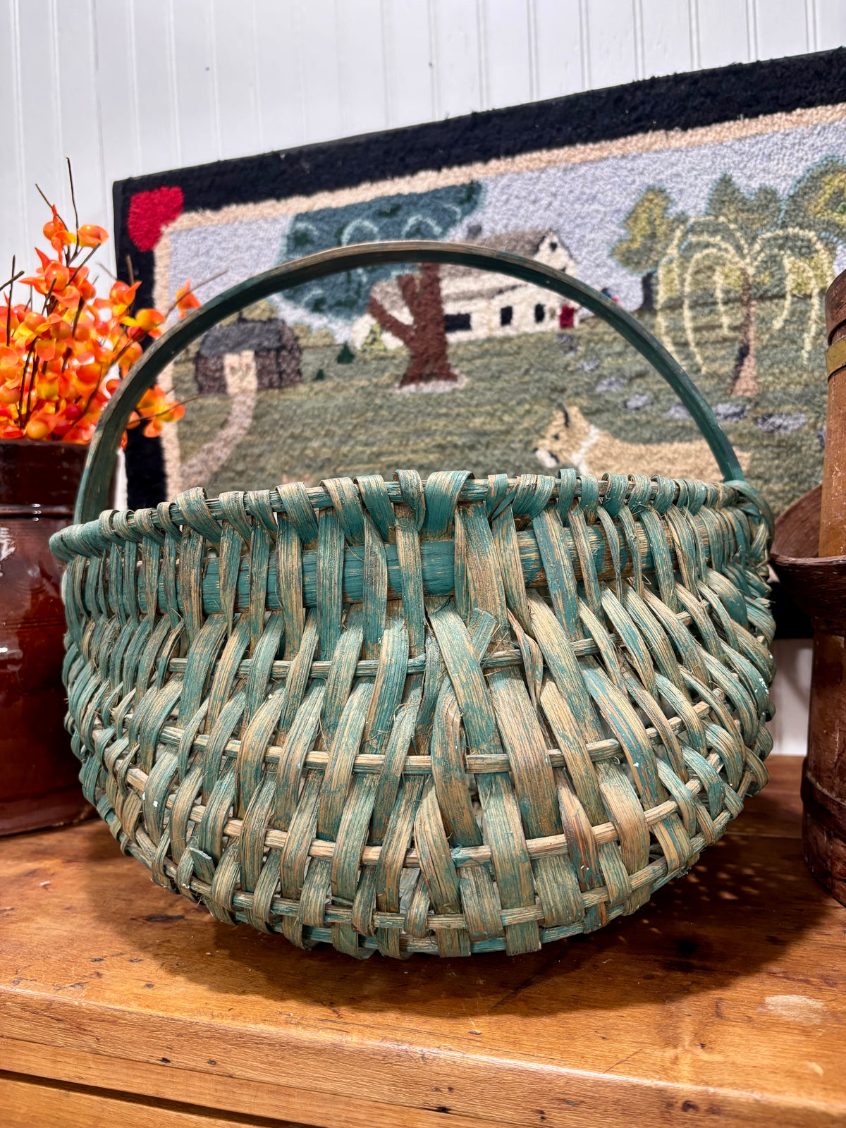 Antique Southern Appalachian Painted Gathering Basket, c1890–1910