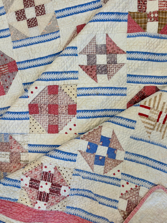 Antique Hand-Quilted Churn Dash Quilt, c1880–1910