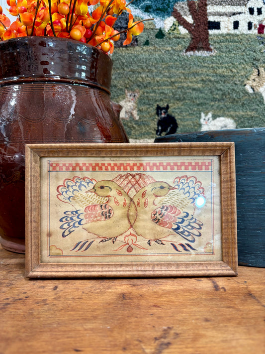 Vintage Lovebirds Fraktur Miniature
