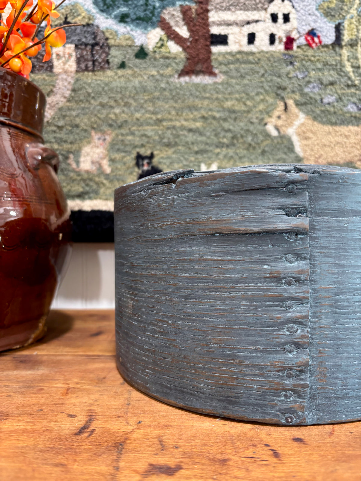 c1880s Antique Wooden Grain Measure in Blue Paint
