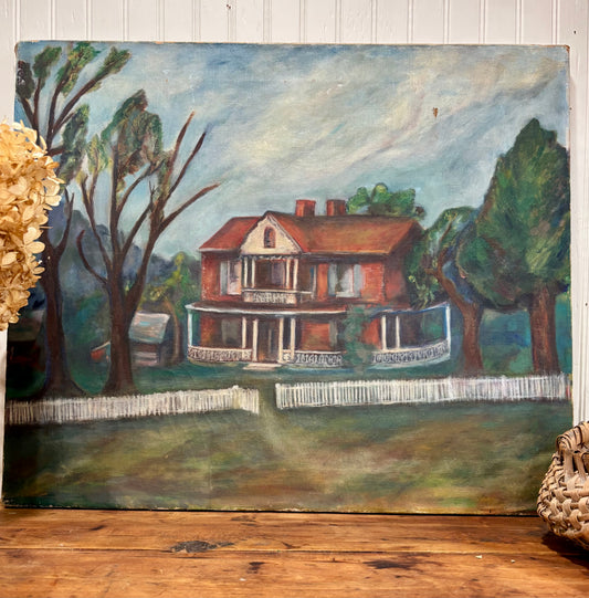 Antique Tennessee Farmhouse Oil Painting, c1920–1940