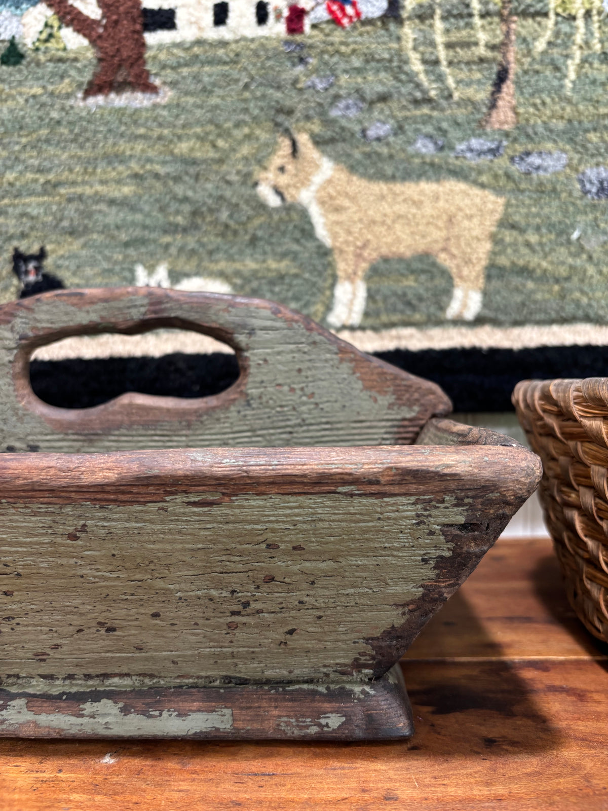 c1880-1900 Antique Wooden Caddy in Early Green Painted