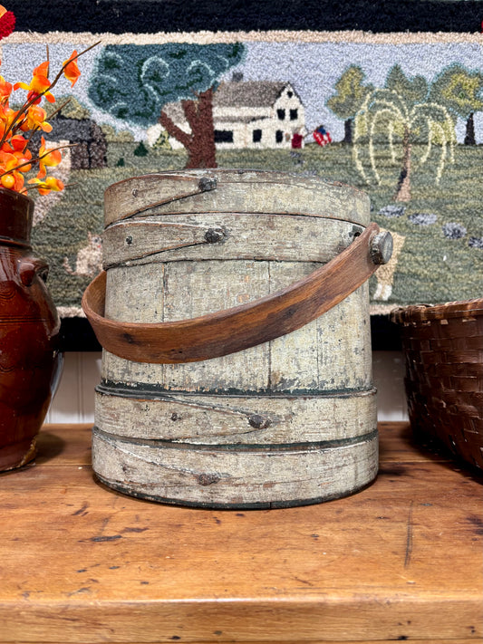 c1870-1880 Antique Firkin in Sage Green Paint