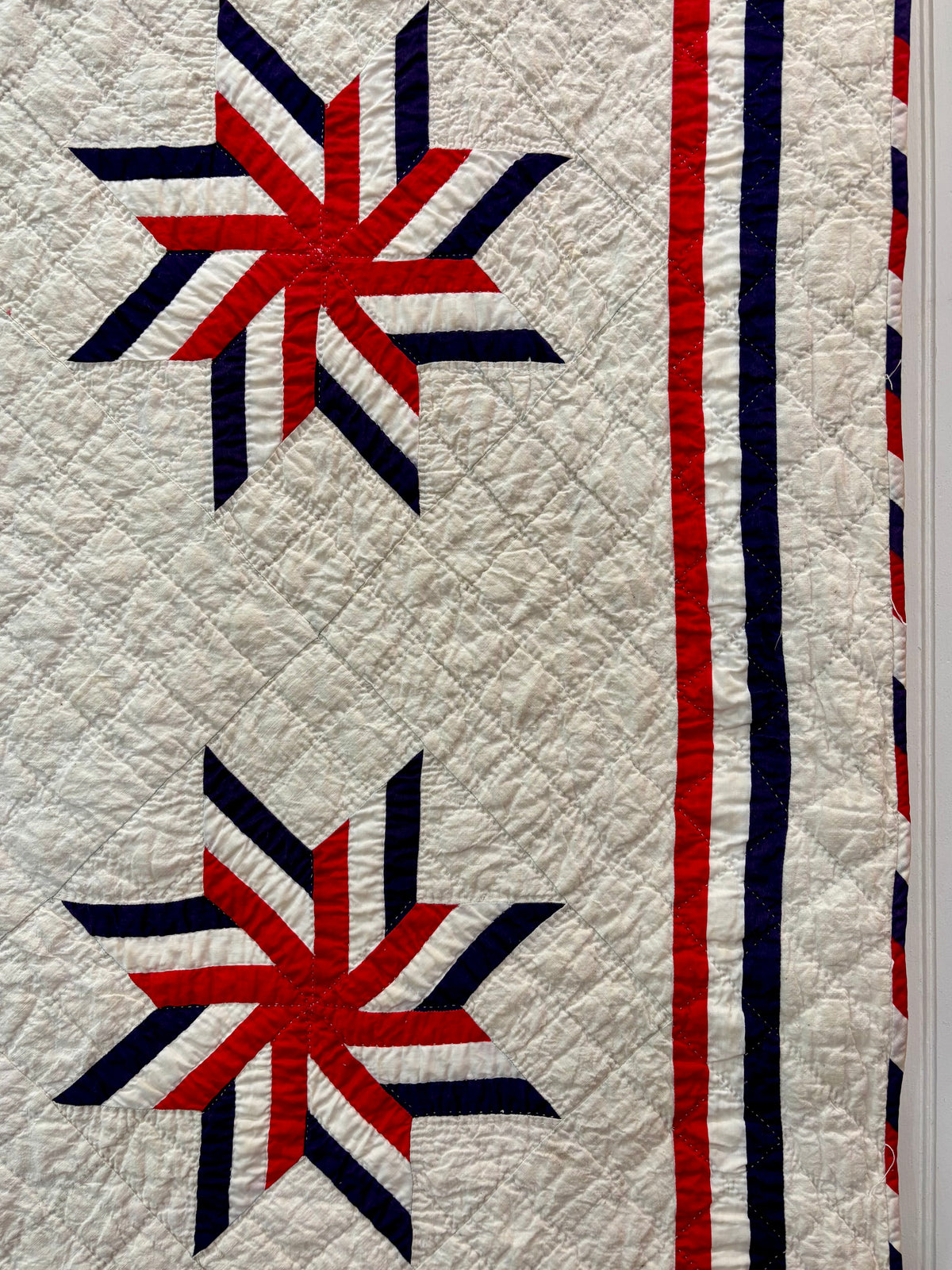 Dated 1941 Patriotic Red, White & Blue Stars Quilt – “Stars of Stripes”