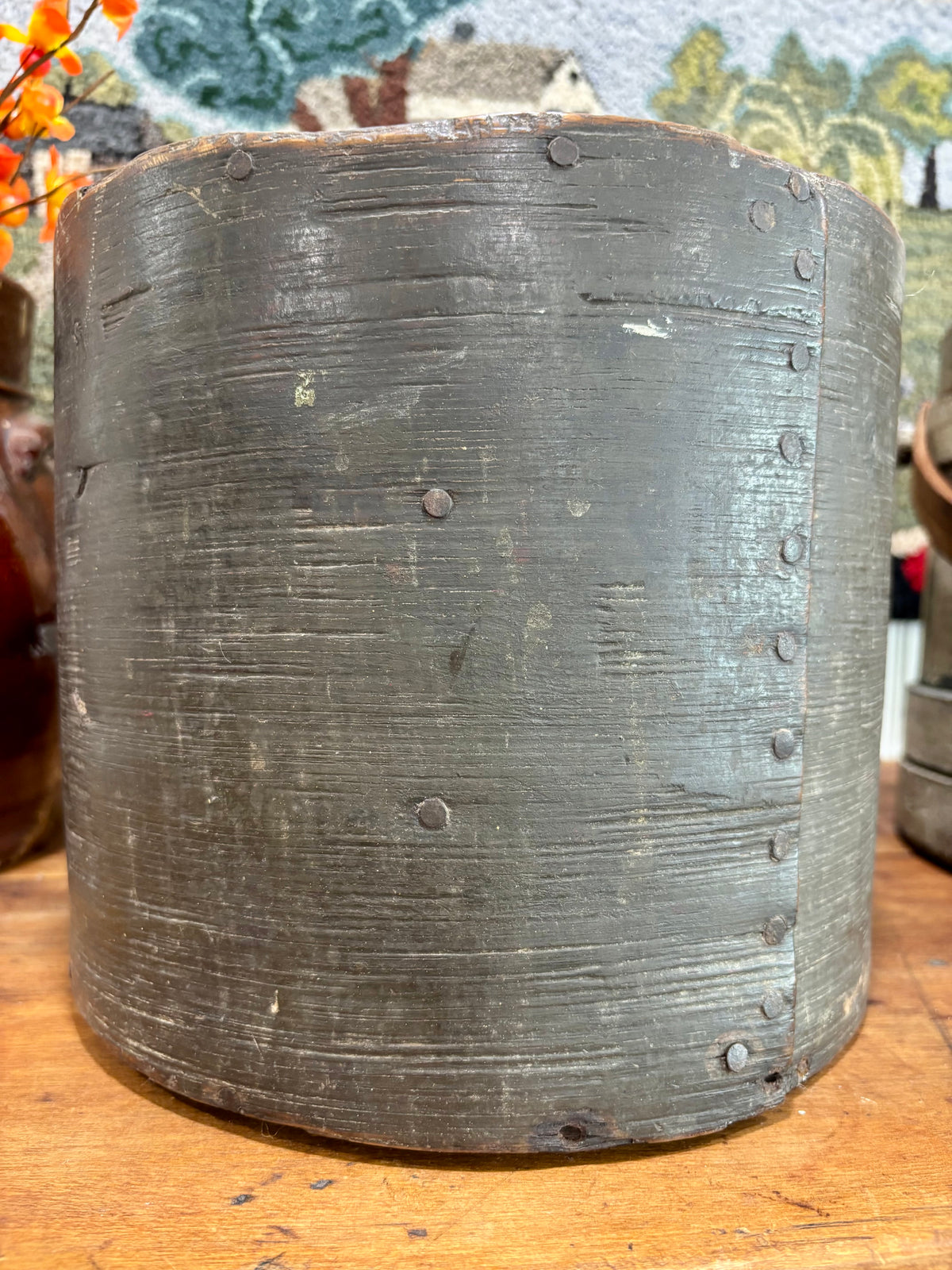 c1880s Antique Wooden Grain Measure in Old Green Paint