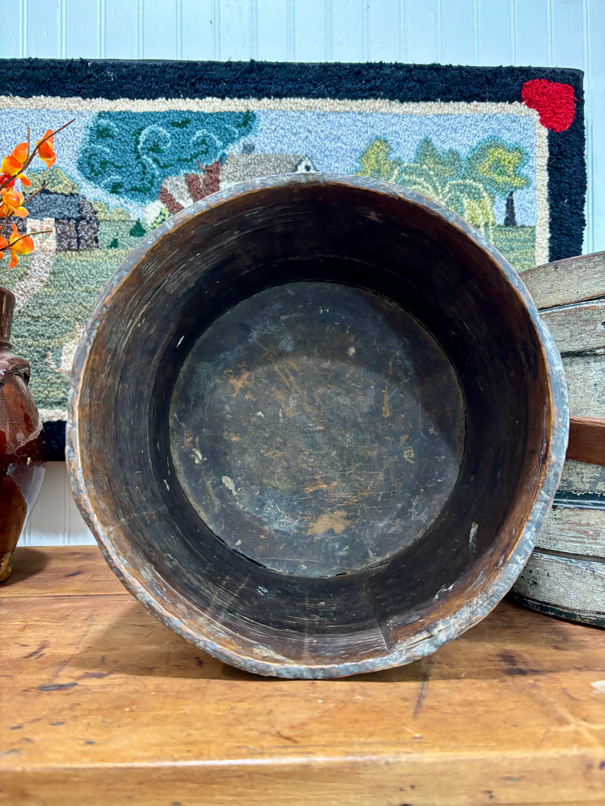 c1880s Antique Wooden Grain Measure in Old Green Paint