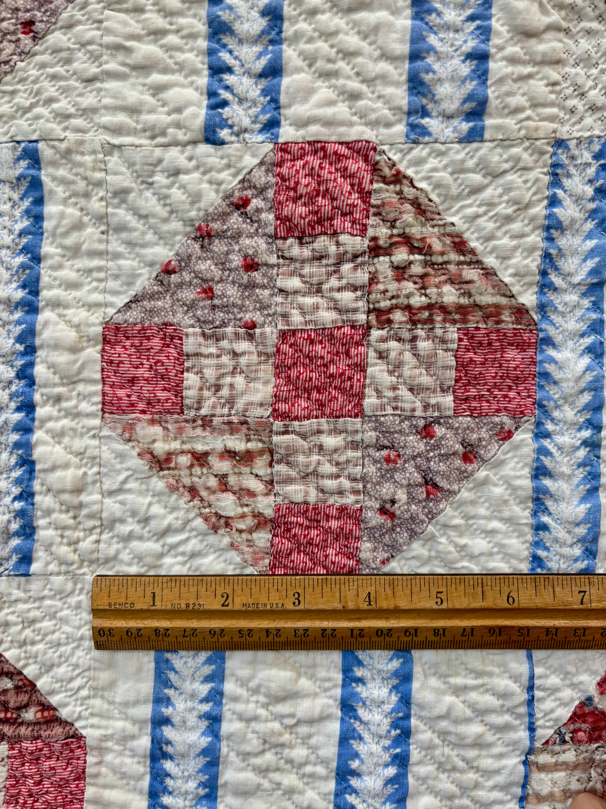 Antique Hand-Quilted Churn Dash Quilt, c1880–1910