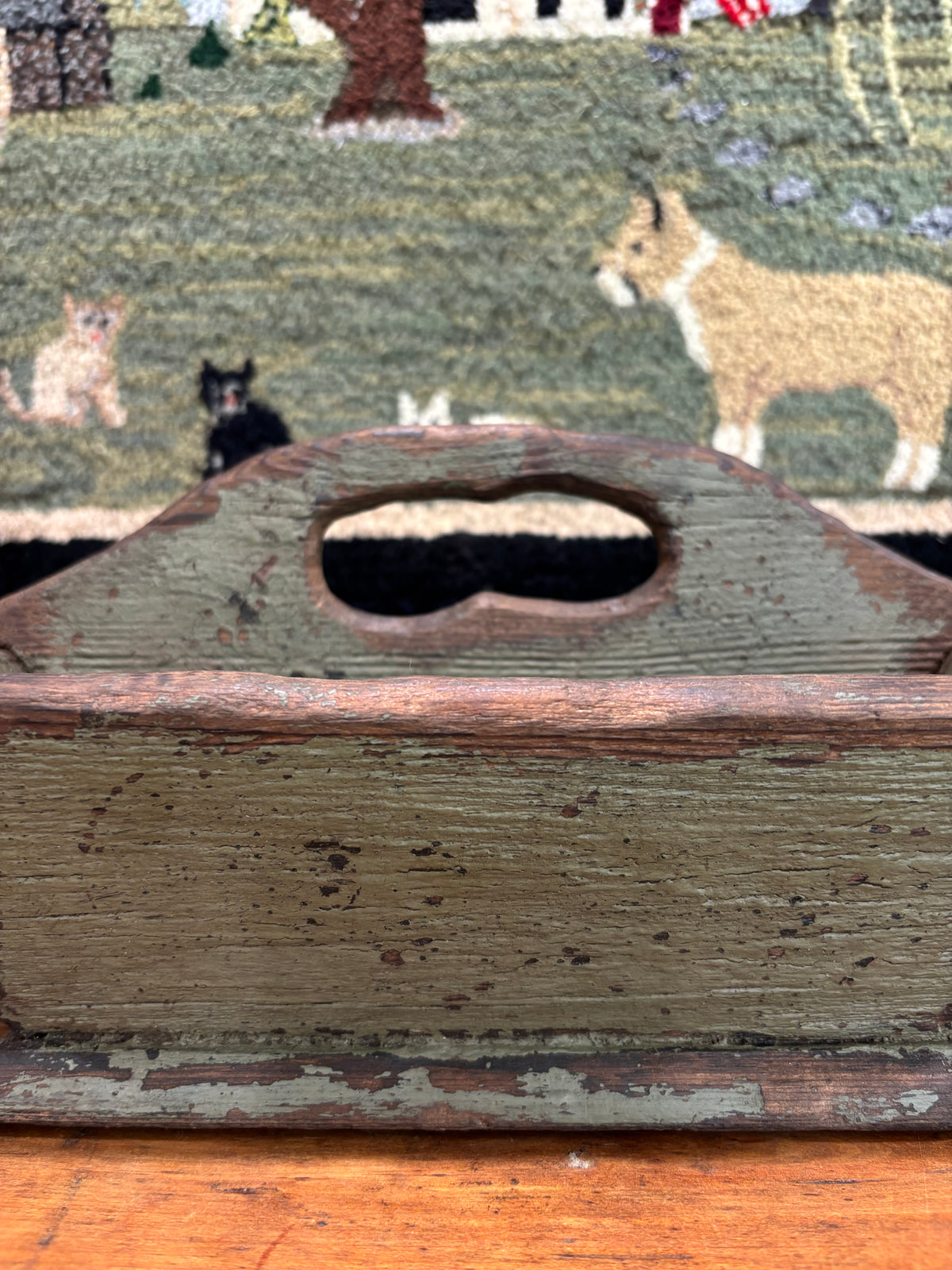 c1880-1900 Antique Wooden Caddy in Early Green Painted