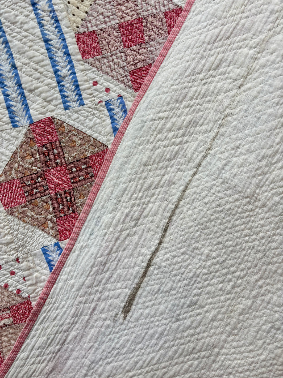 Antique Hand-Quilted Churn Dash Quilt, c1880–1910