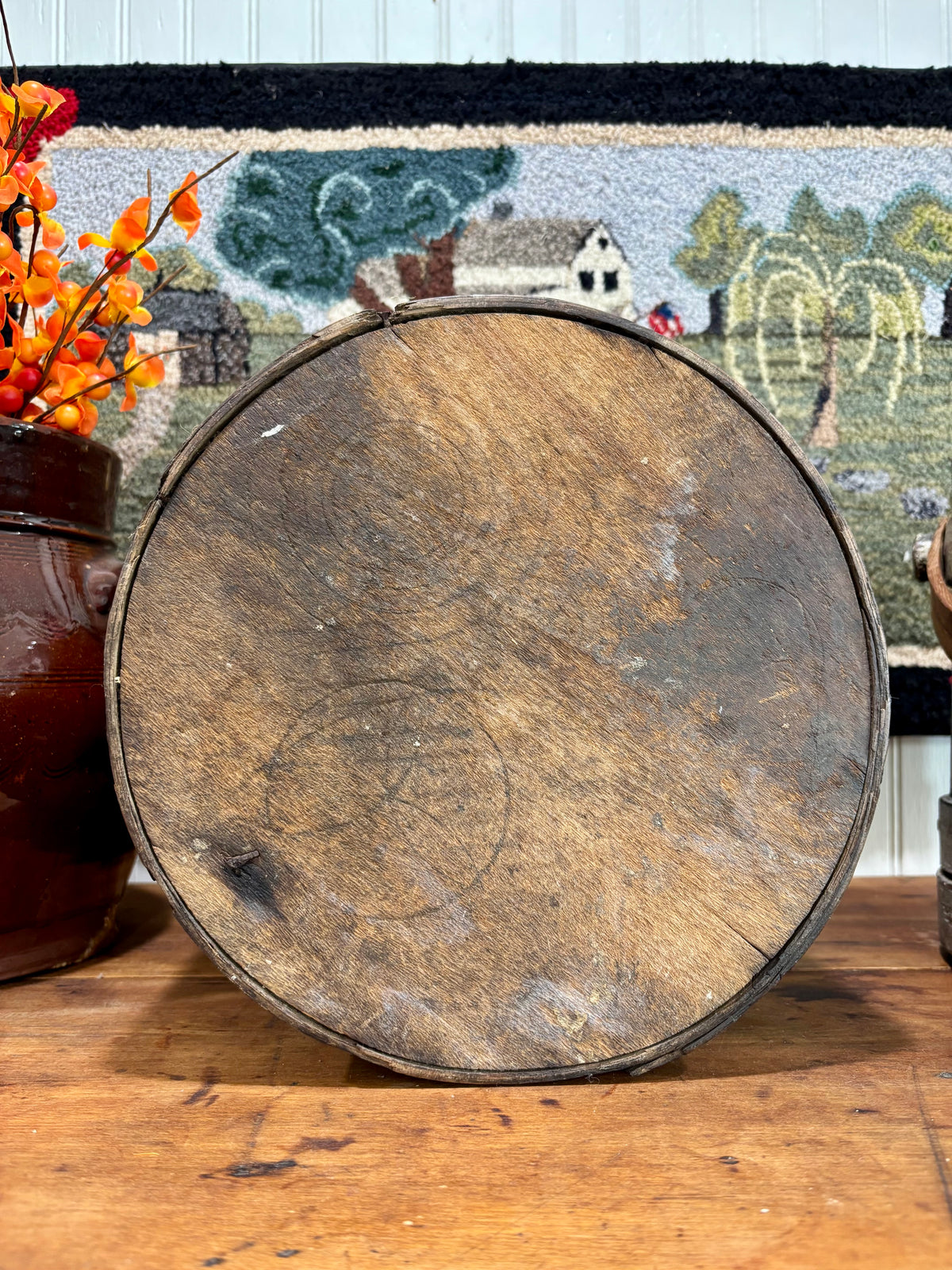 c1880s Antique Wooden Grain Measure in Old Green Paint