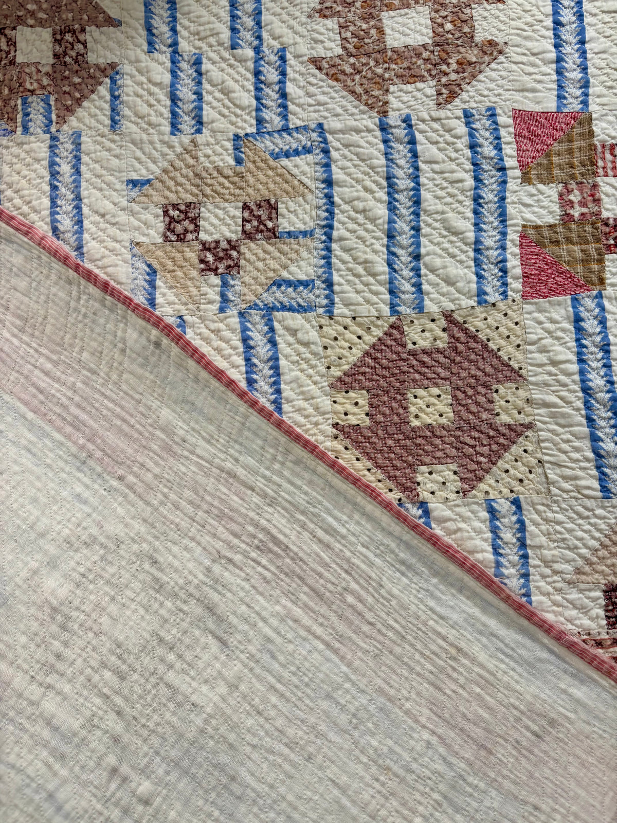 Antique Hand-Quilted Churn Dash Quilt, c1880–1910