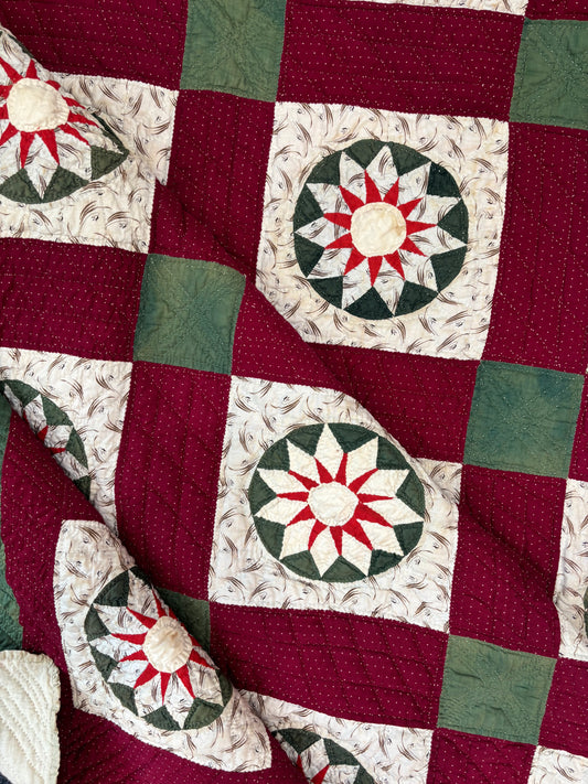 c1890–1910 Antique Mariner’s Compass / Sunburst Quilt - 61x70”