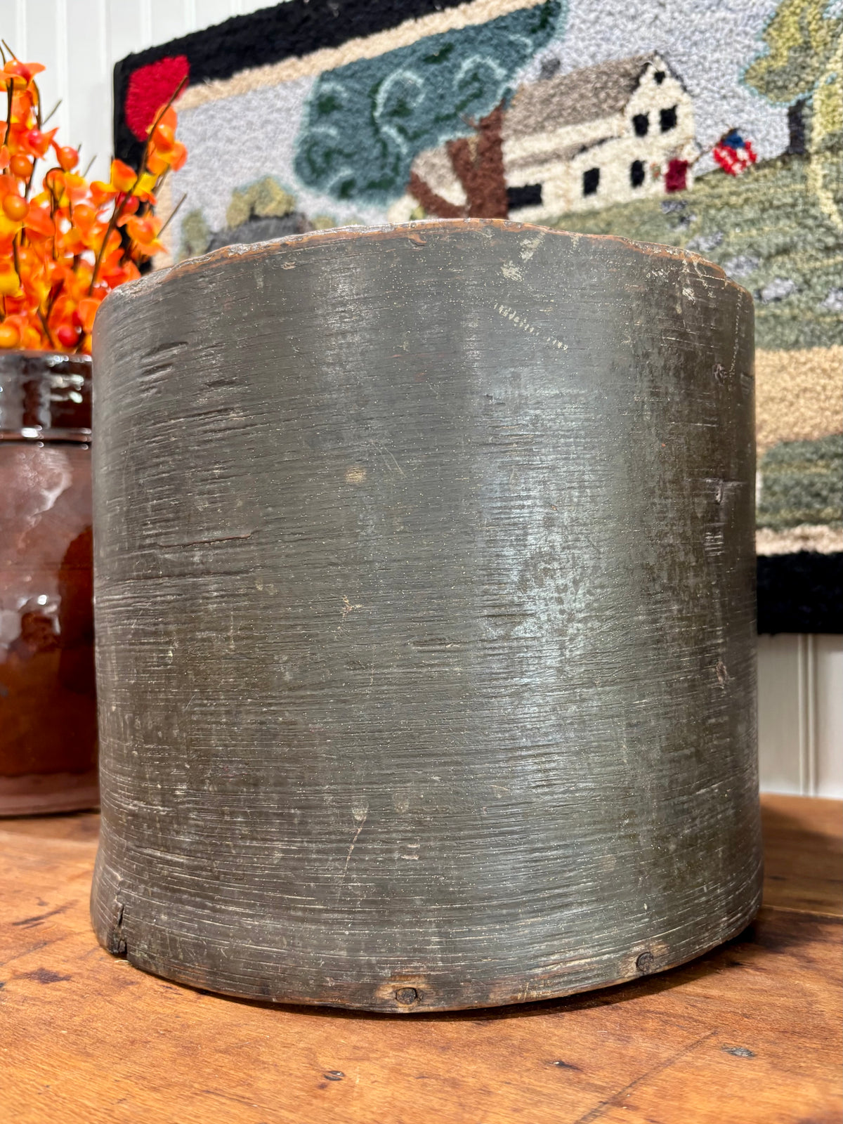 c1880s Antique Wooden Grain Measure in Old Green Paint