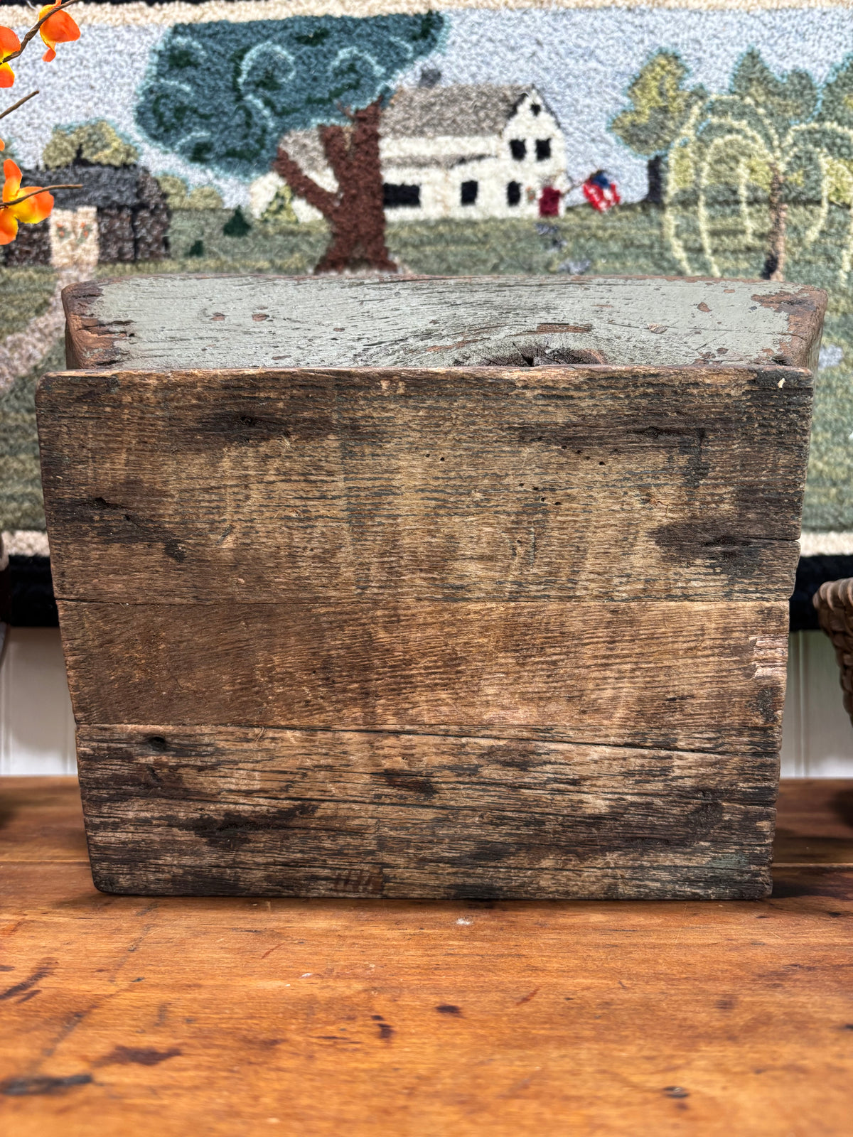c1880-1900 Antique Wooden Caddy in Early Green Painted