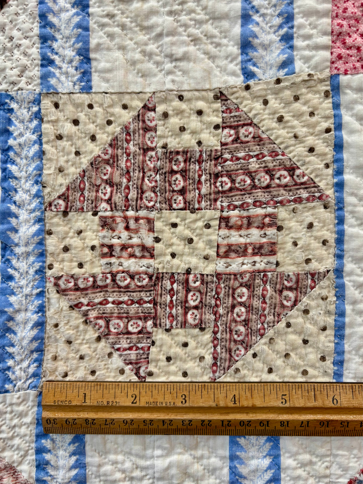 Antique Hand-Quilted Churn Dash Quilt, c1880–1910