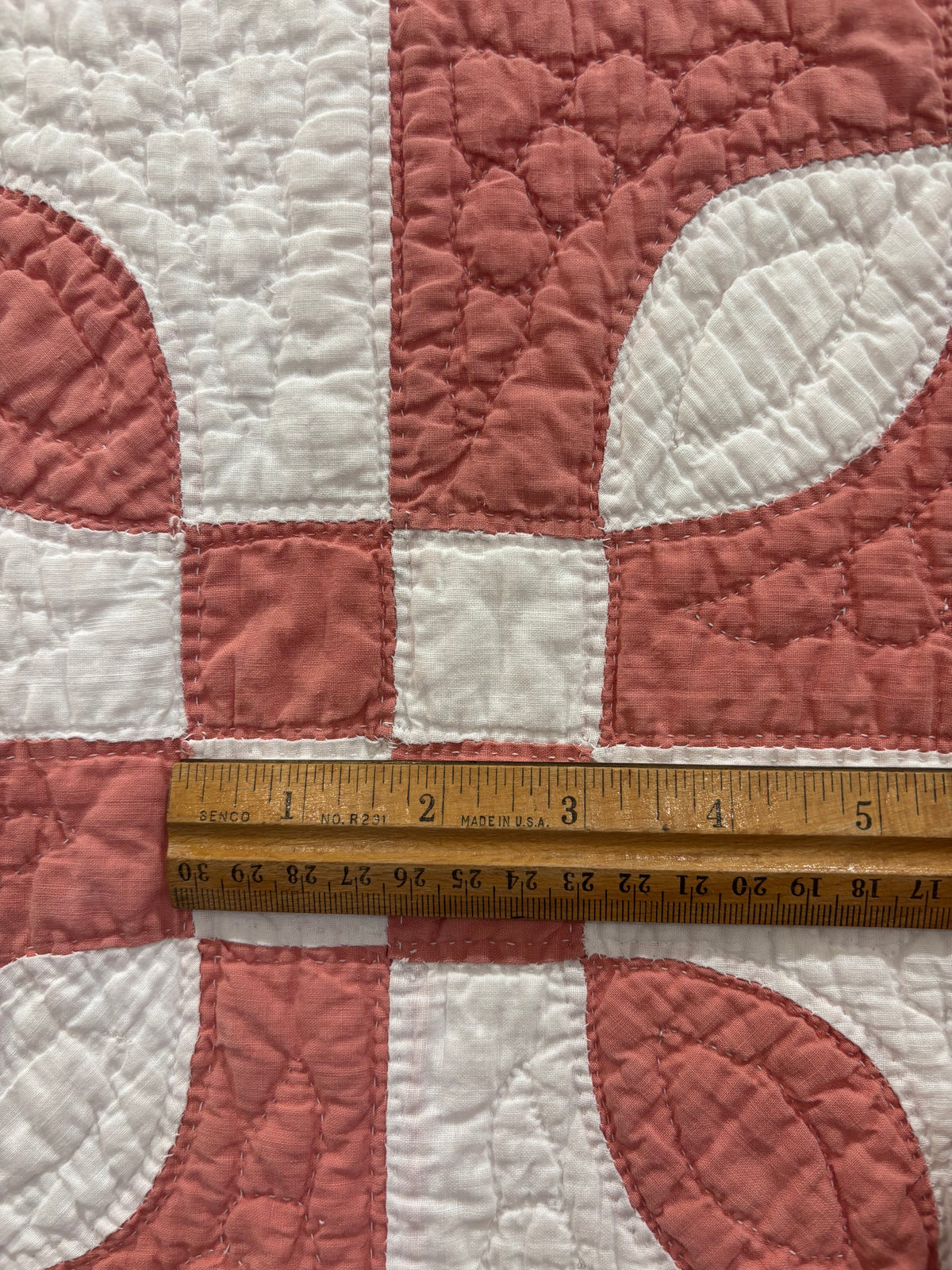 Salmon Pink & White Orange Peel Variation Quilt, c1900–1930