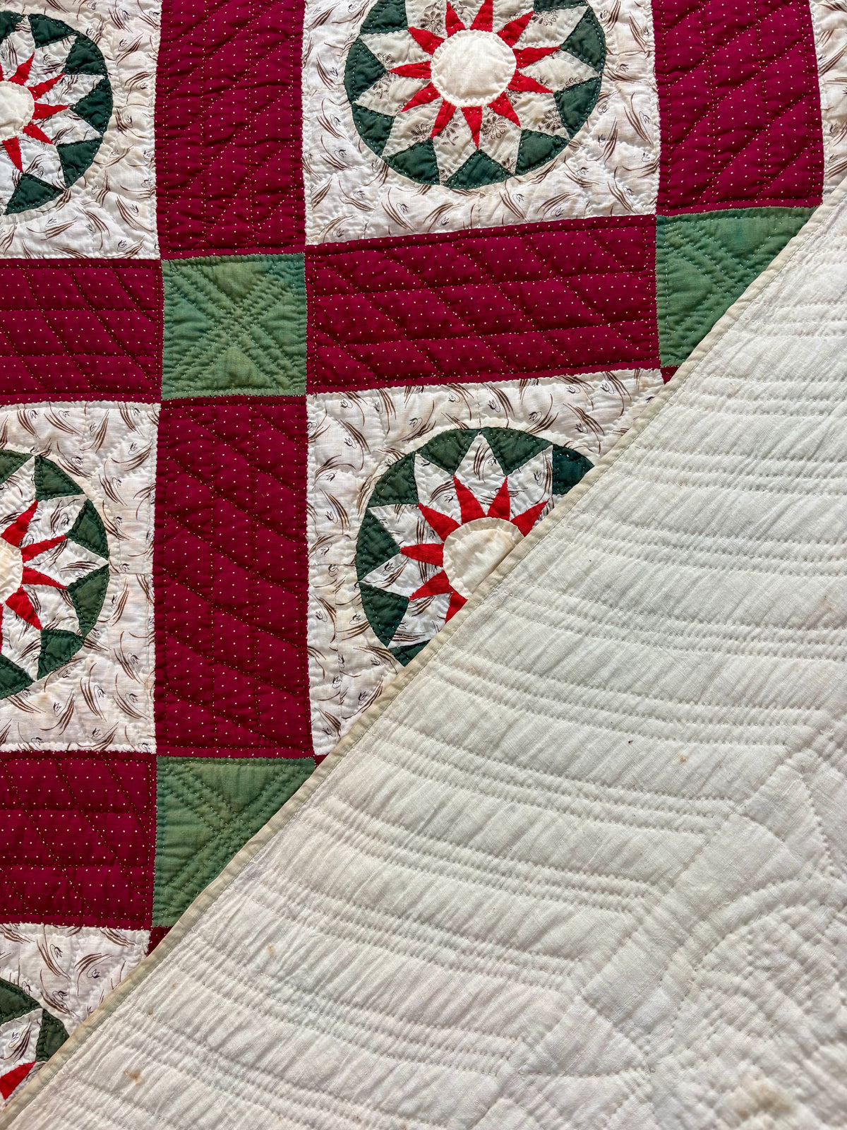 c1890–1910 Antique Mariner’s Compass / Sunburst Quilt - 61x70”