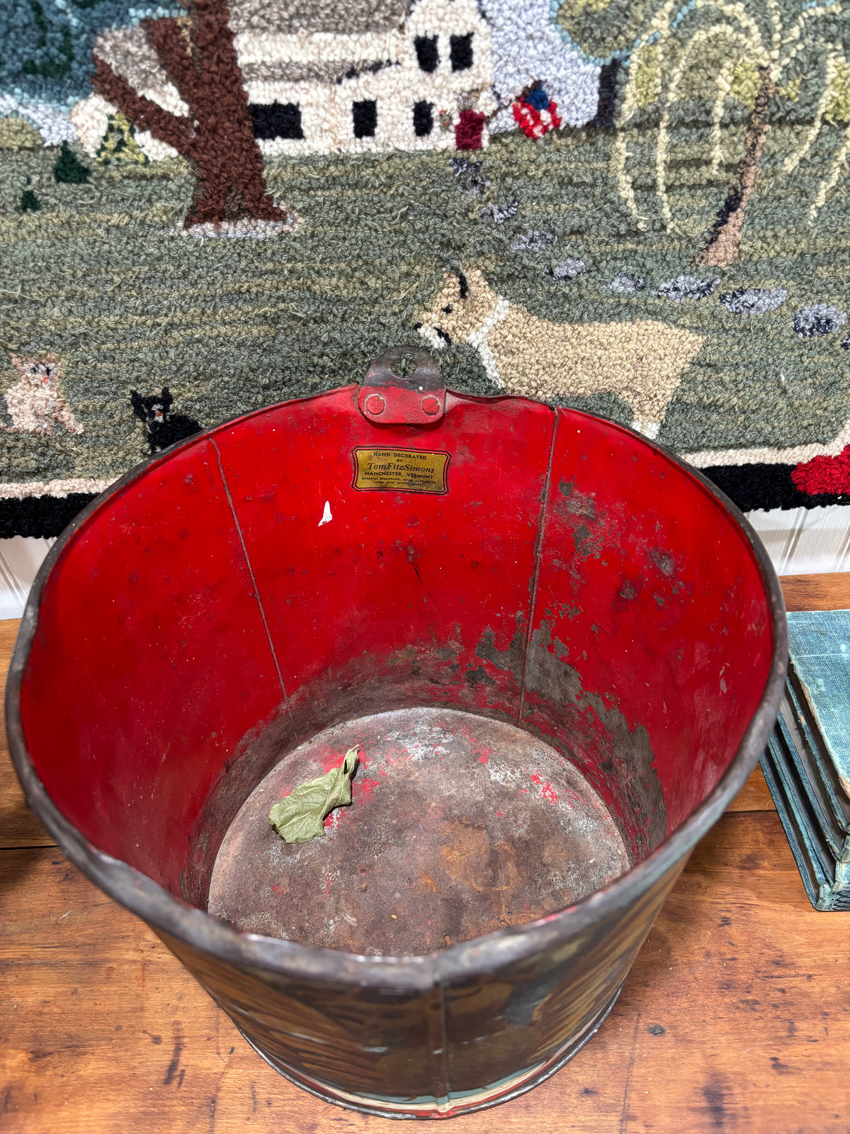 Vintage Tin Sap Bucket with Patriotic Eagle by Tom FitzSimons, c1960s