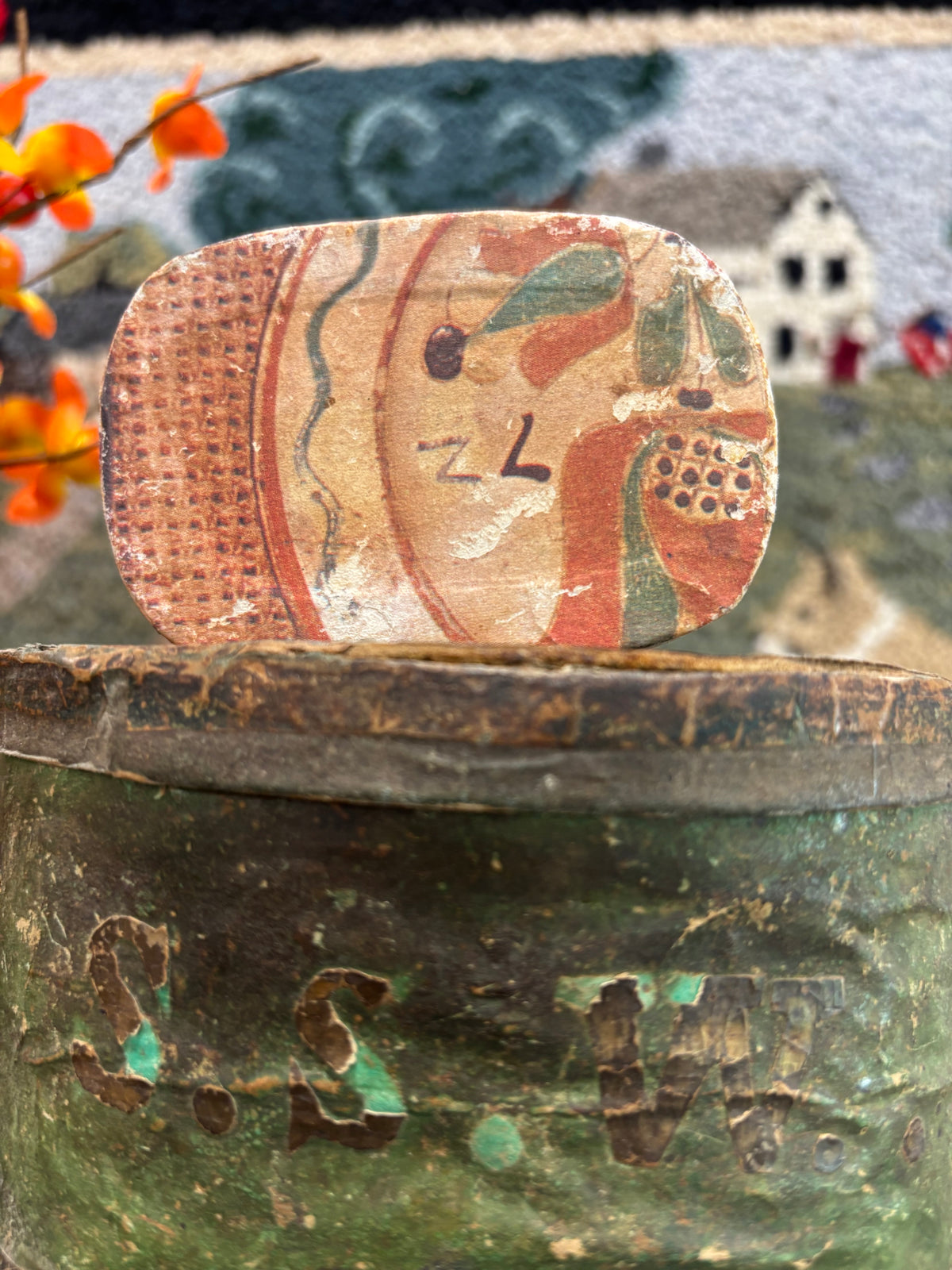 Vintage Miniature Wallpaper-Covered Oval Box