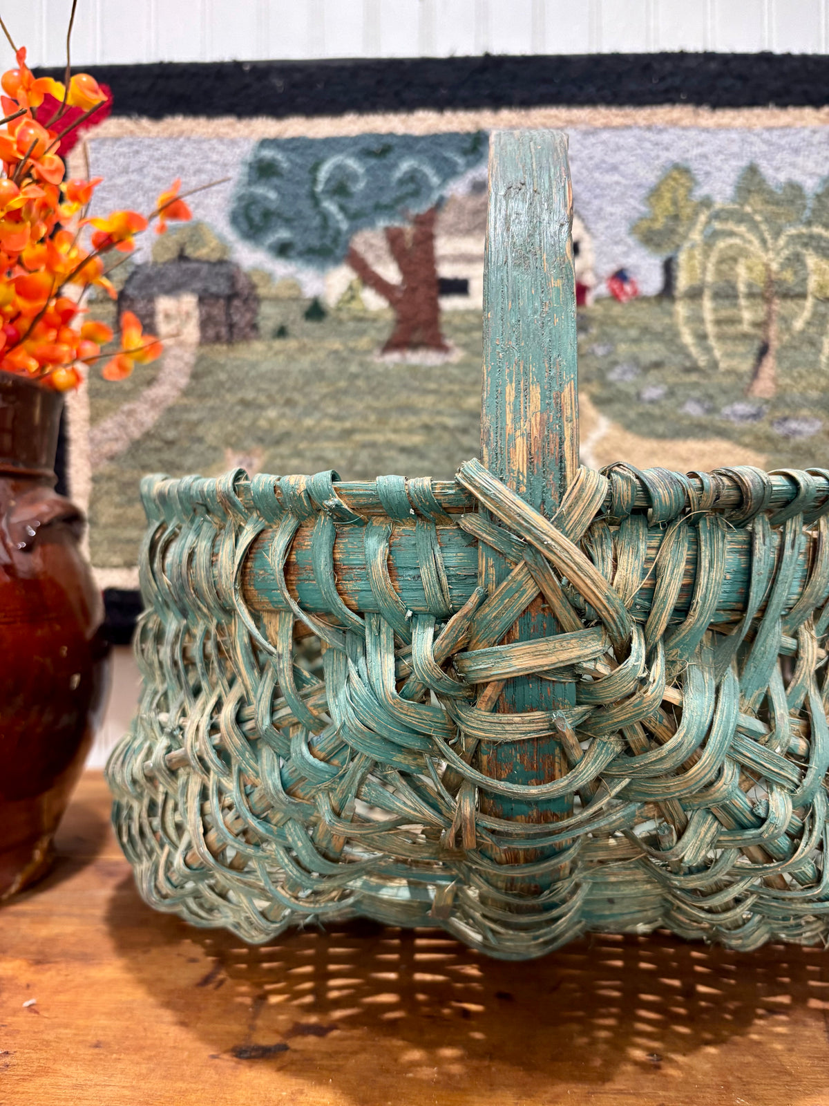 Antique Southern Appalachian Painted Gathering Basket, c1890–1910