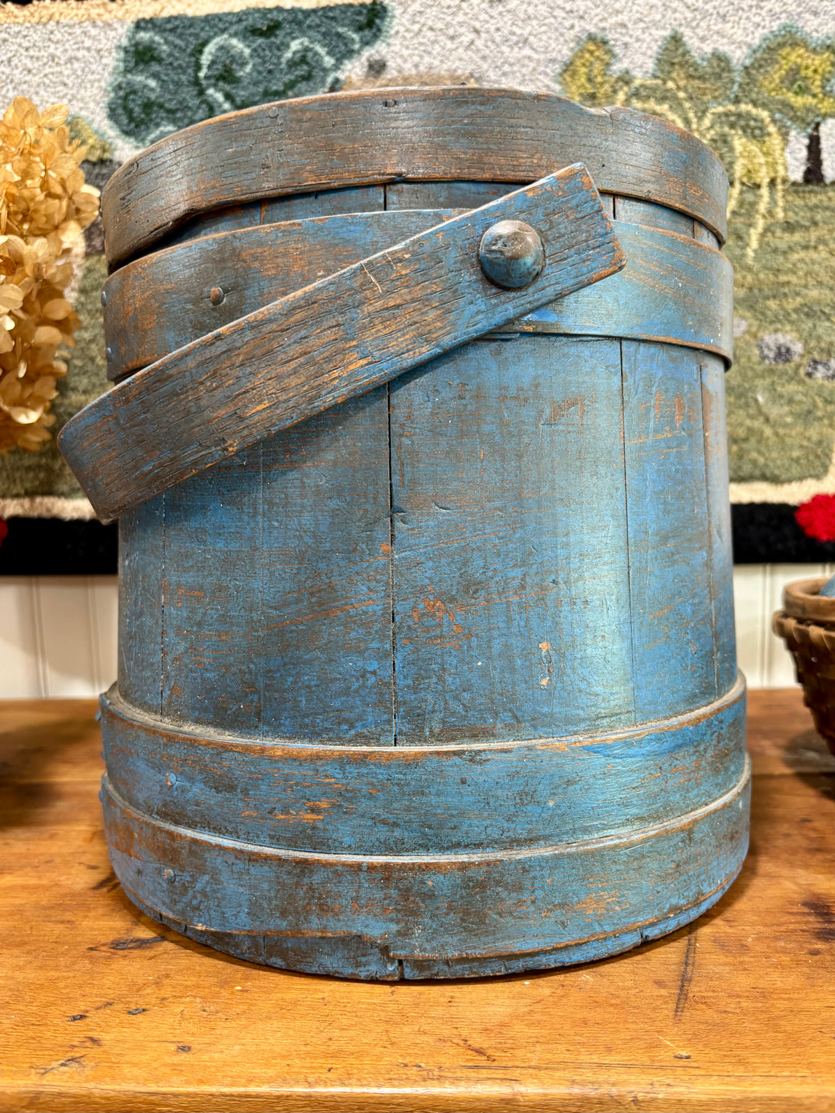 c1880-1900 Antique Firkin / Sugar Bucket in Early Blue Paint