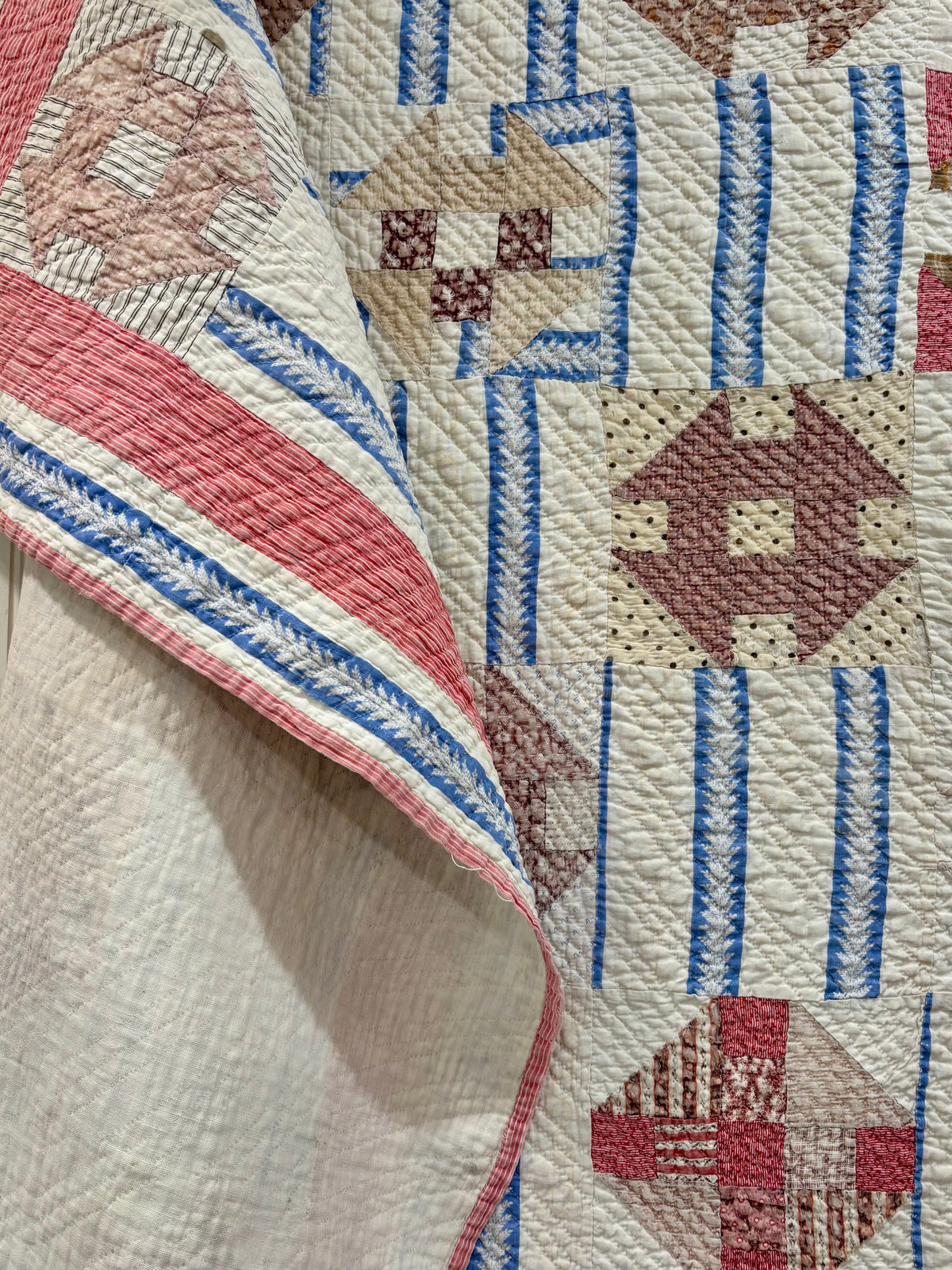 Antique Hand-Quilted Churn Dash Quilt, c1880–1910