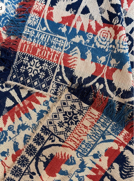 c1850s SIGNED Antique Damask Coverlet, John Bick, Rome, Ohio - Tri-color, Fringe Border, with Eagles