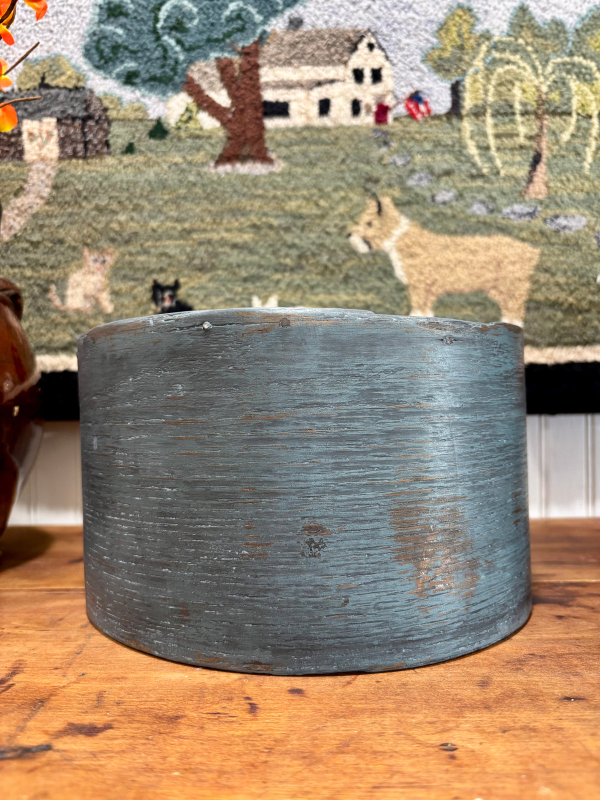 c1880s Antique Wooden Grain Measure in Blue Paint