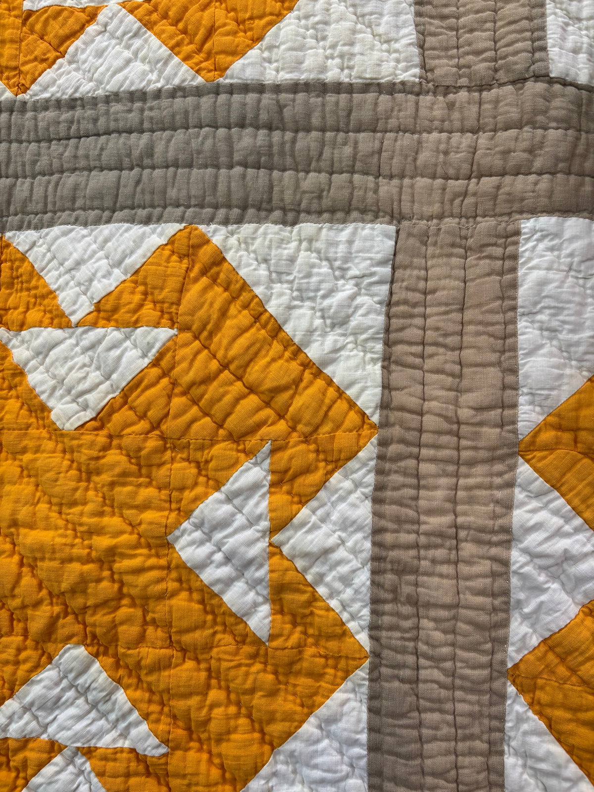 Antique Double T Cheddar Yellow and Taupe Quilt, c1920-1940