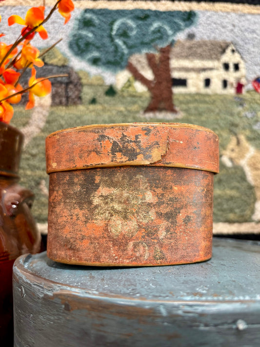 Miniature Salmon-Red Painted Pantry Box with Floral Decoration, c1850–1880