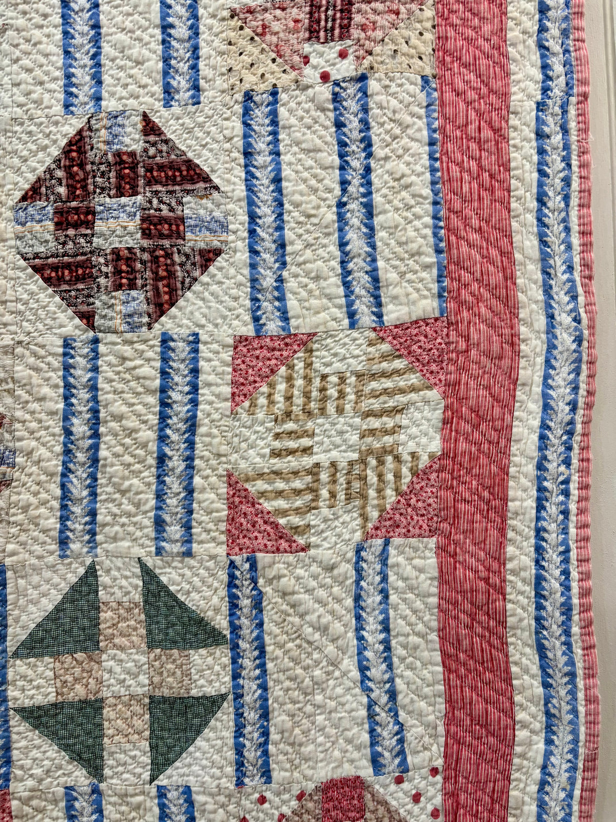 Antique Hand-Quilted Churn Dash Quilt, c1880–1910