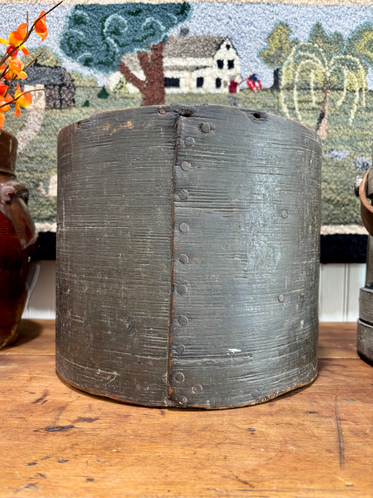 c1880s Antique Wooden Grain Measure in Old Green Paint