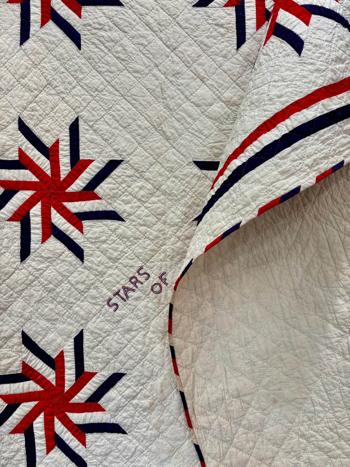 Dated 1941 Patriotic Red, White & Blue Stars Quilt – “Stars of Stripes”