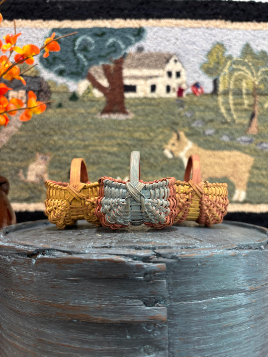 Set of Three Vintage Miniature Handwoven Painted Baskets