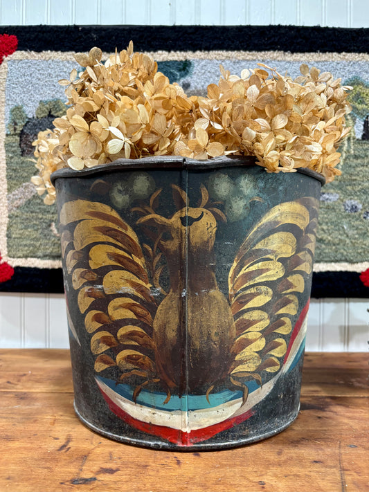 Vintage Tin Sap Bucket with Patriotic Eagle by Tom FitzSimons, c1960s