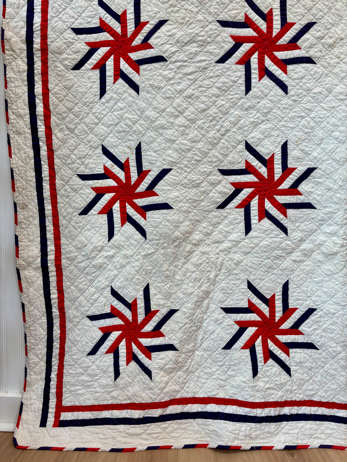 Dated 1941 Patriotic Red, White & Blue Stars Quilt – “Stars of Stripes”