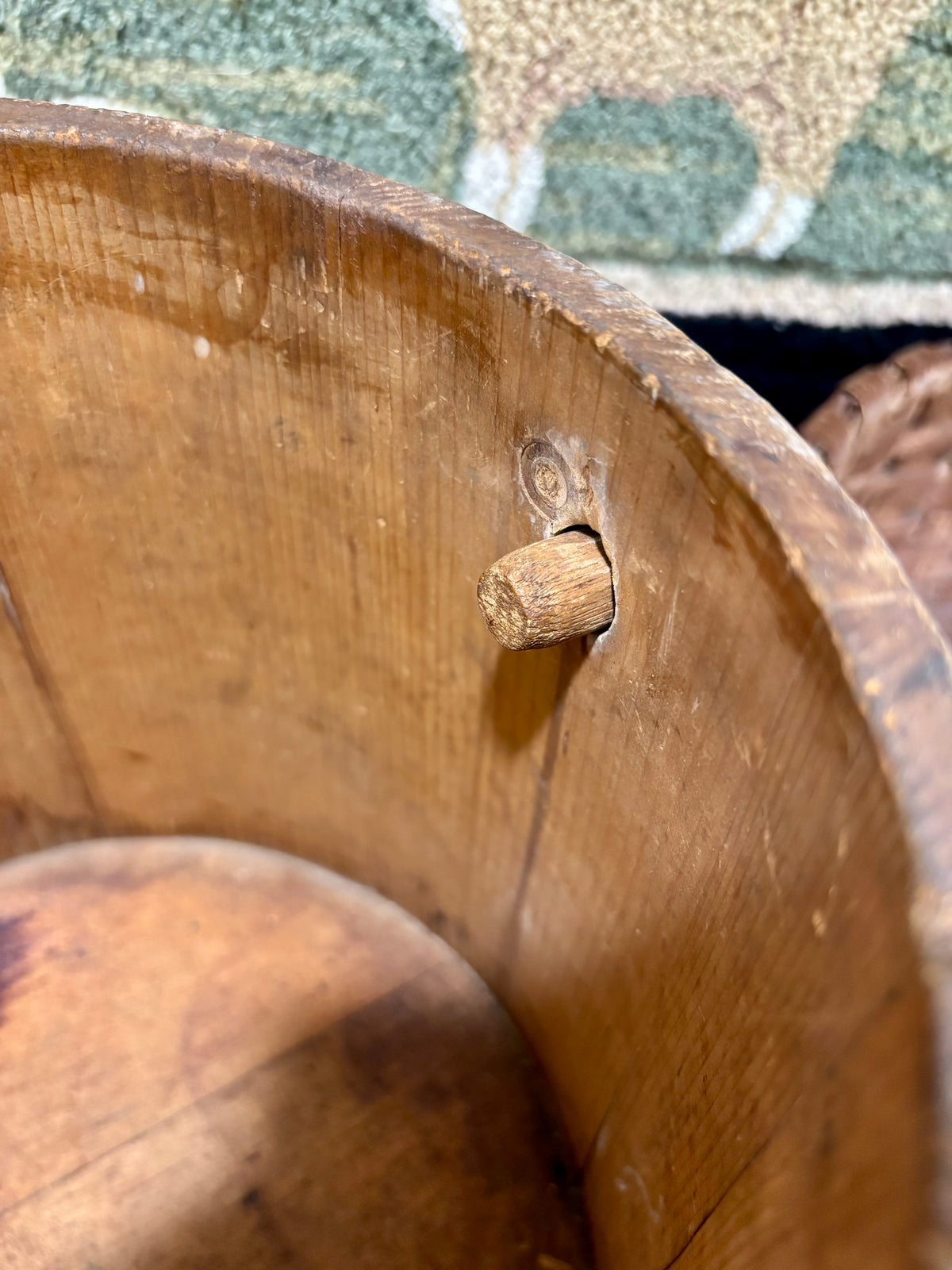 c1870-1880 Antique Firkin in Sage Green Paint