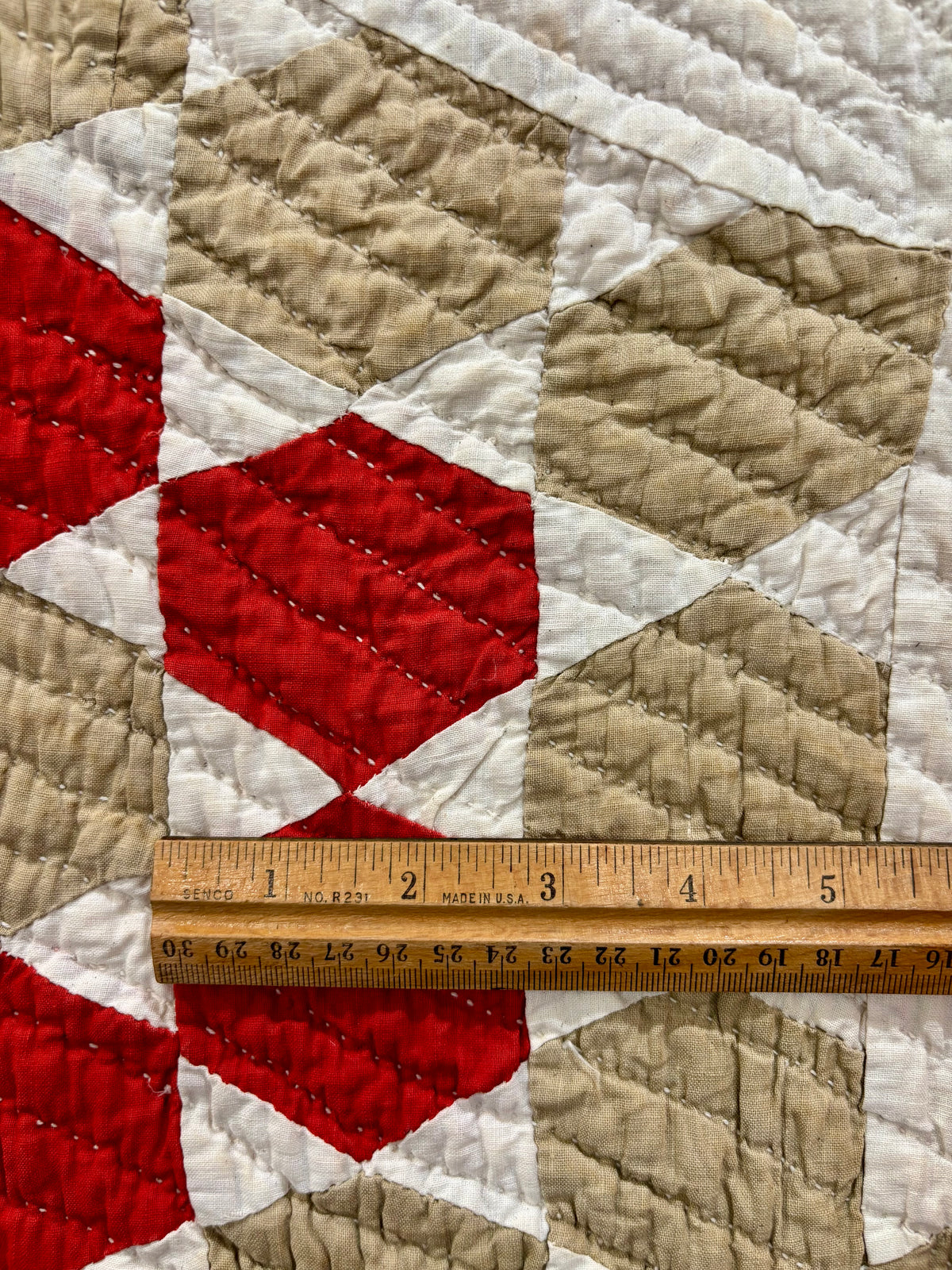 Antique Red & Green Honeycomb Quilt (Grandmother’s Flower Garden Variation), c1880–1910