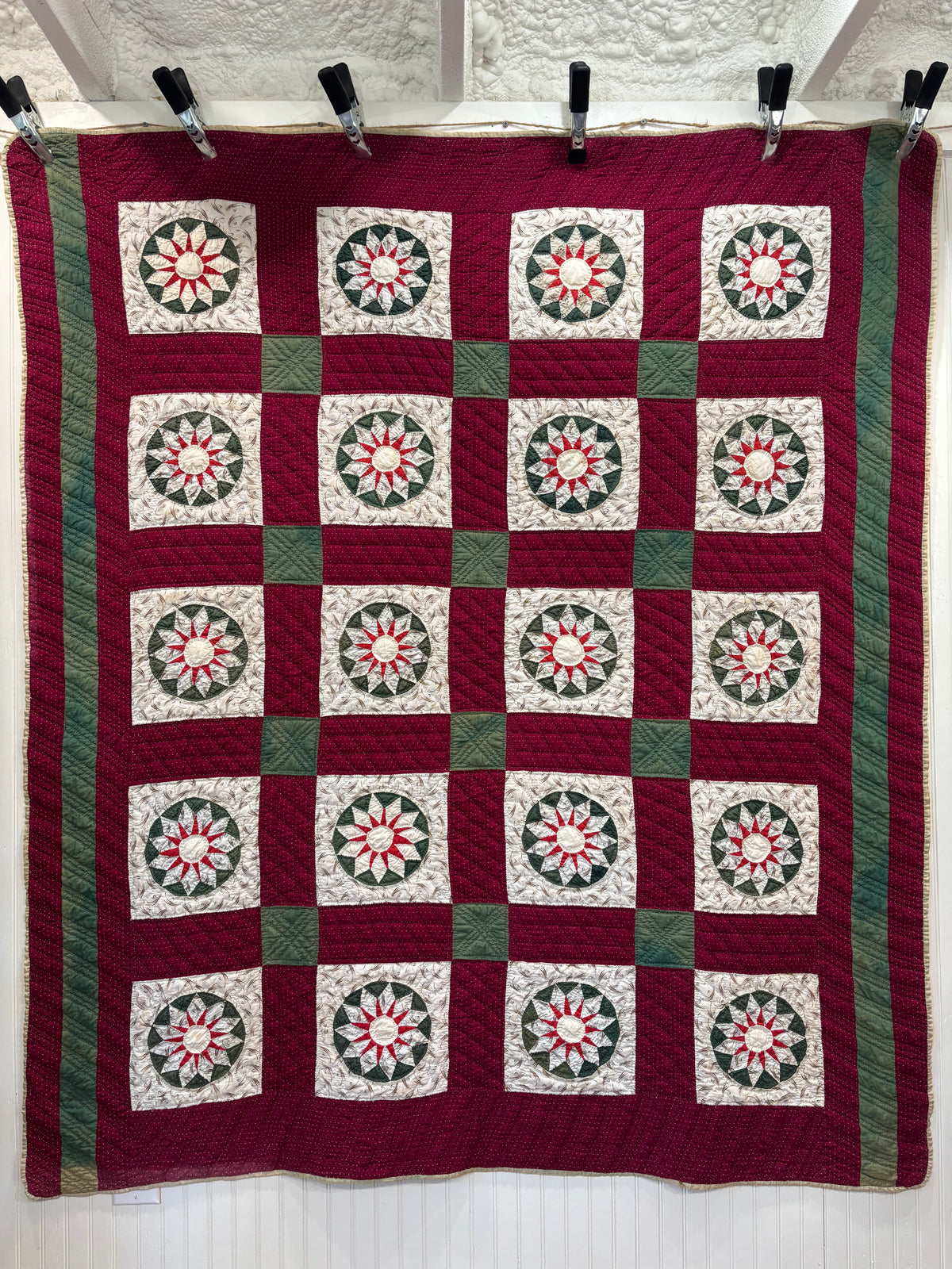 c1890–1910 Antique Mariner’s Compass / Sunburst Quilt - 61x70”