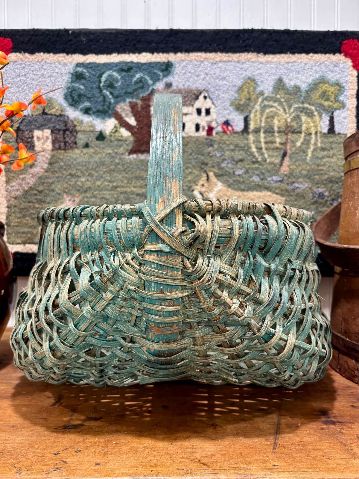 Antique Southern Appalachian Painted Gathering Basket, c1890–1910