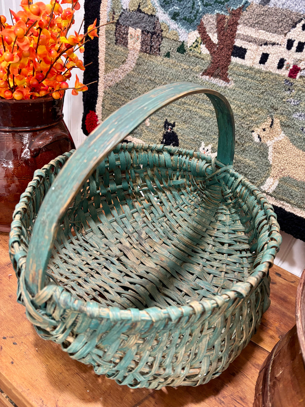 Antique Southern Appalachian Painted Gathering Basket, c1890–1910