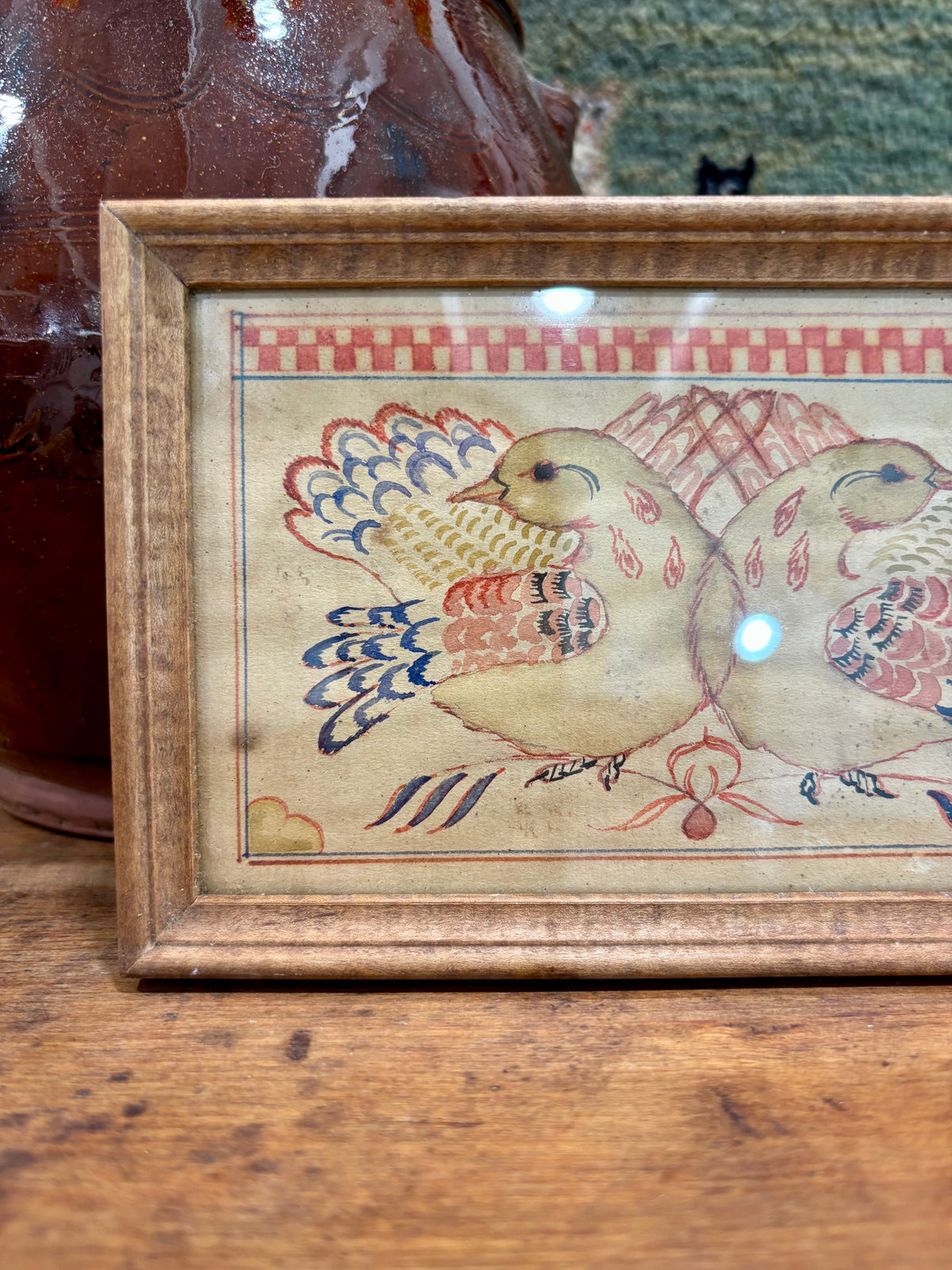 Vintage Lovebirds Fraktur Miniature