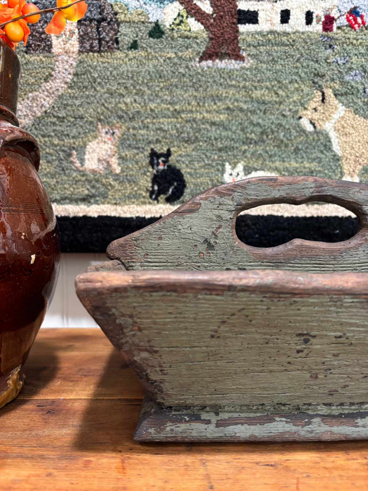 c1880-1900 Antique Wooden Caddy in Early Green Painted