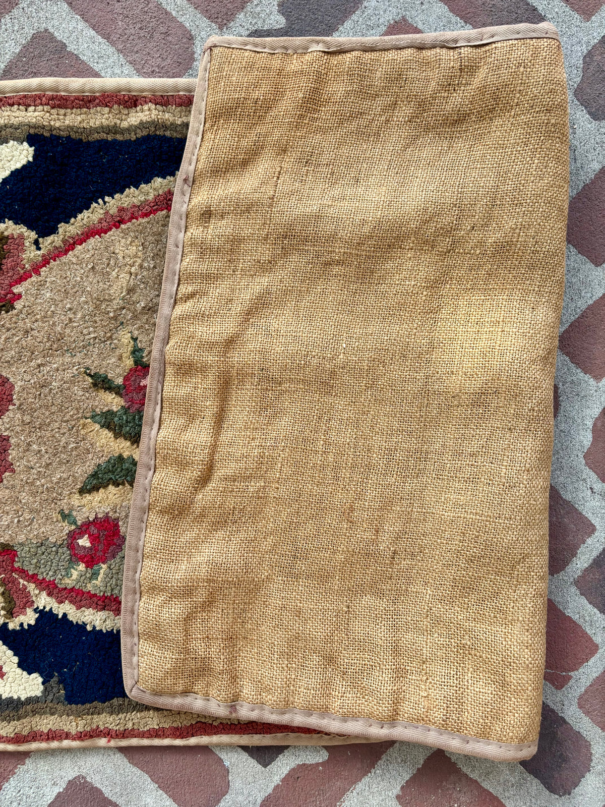 Vintage Hooked Rug with Dog and Roses, c1920–1940